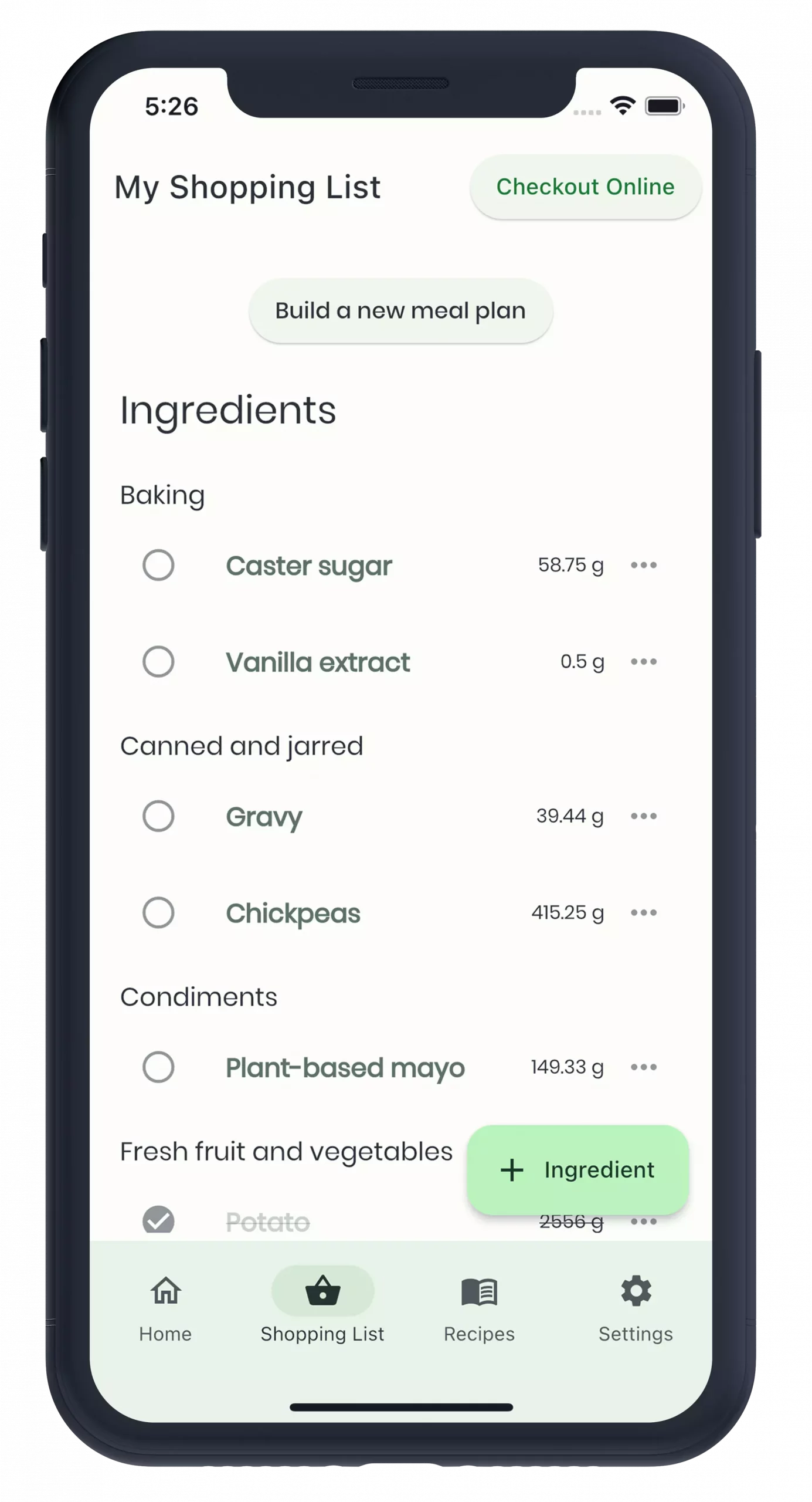 Shopping List Feature